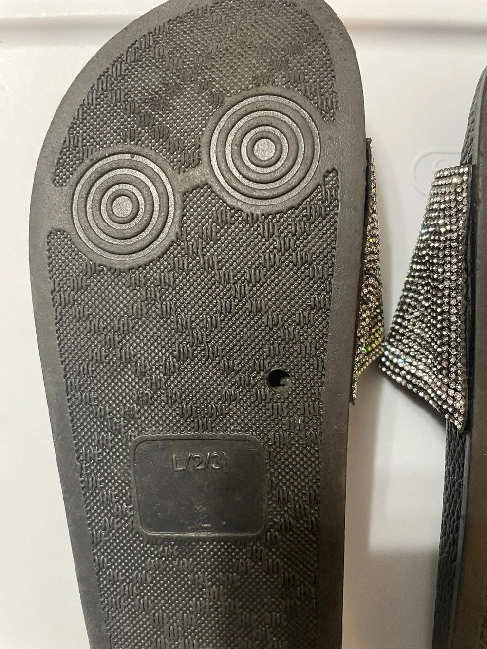 Bebe Black Slide Sandals w bling  Strap new no tags or box Sz. L 2/3 kids